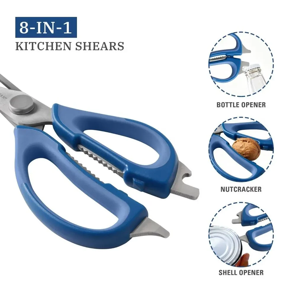 Pioneer Woman Serrated Chef Kitchen Shears 8 in 1 Stainless Steel Blue